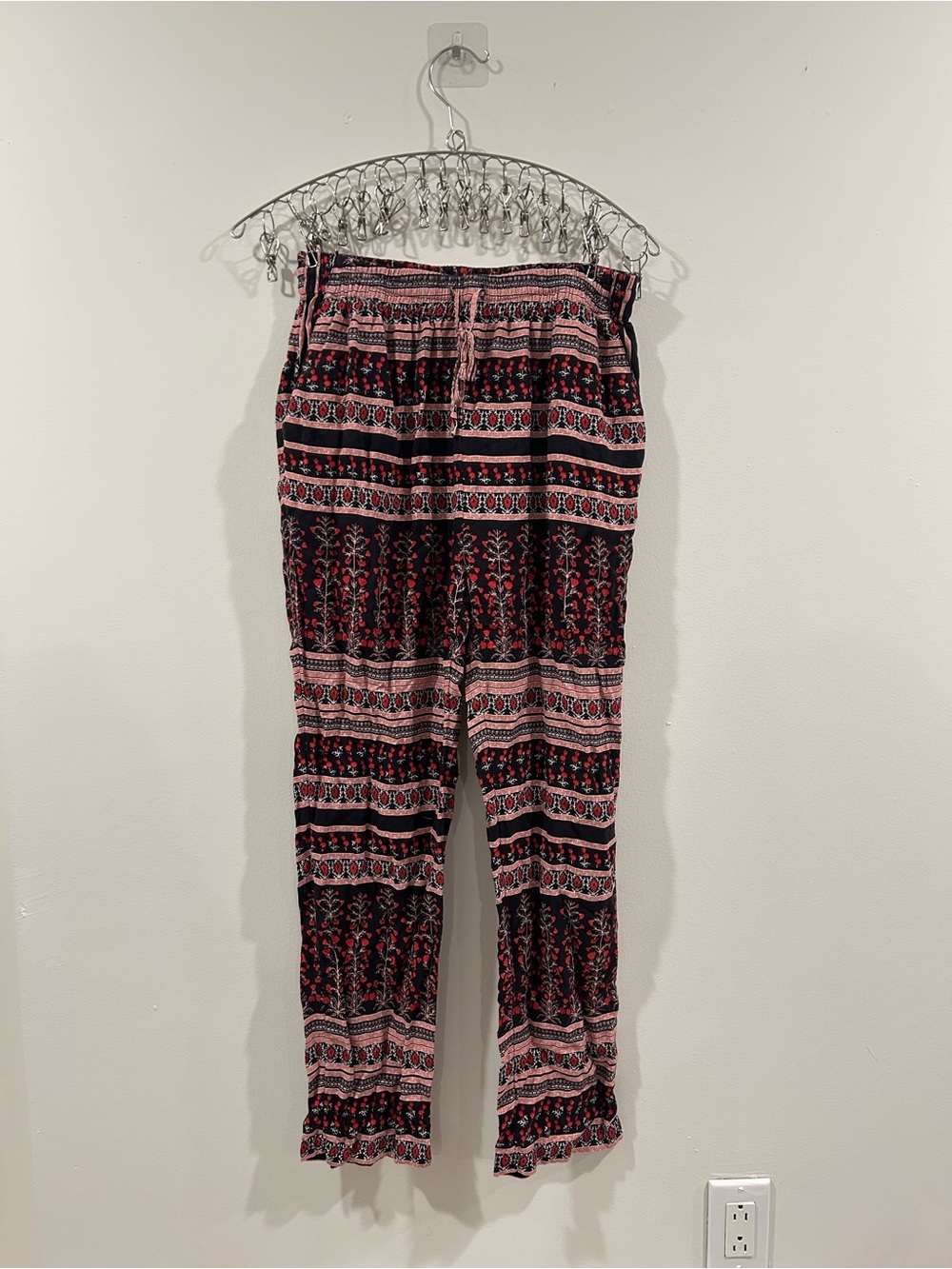 BDG Black and Pink Printed Straight-Leg Pants